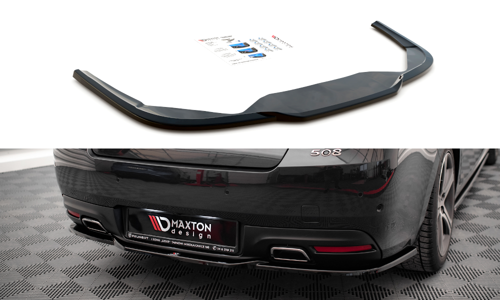 Street+ Mittlerer Diffusor Heck Ansatz passend für Peugeot 508 GT Mk1 FL schwarz Hochglanz