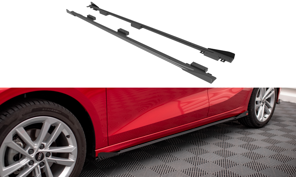 Street Pro Seitenschweller Leisten passend für Audi A3 8Y rot+ Hochglanz Flaps