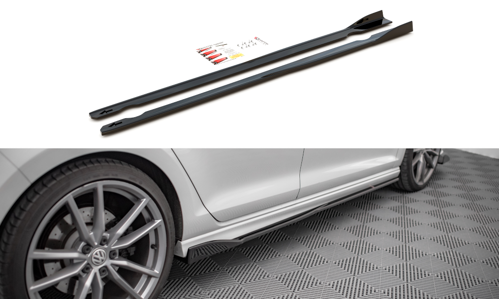 Street+ Seitenschweller Leisten V.2 passend für VW Golf R / R-Line Mk7 schwarz Hochglanz