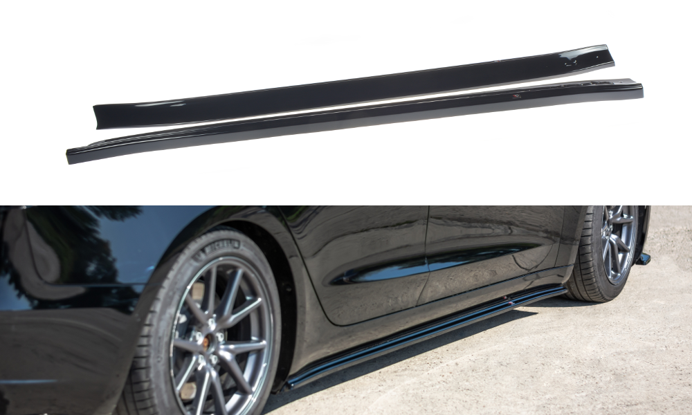 Seitenschweller Ansatz Paar passend für Tesla Model 3 / Model 3 Performance Mk1 / Mk1 FL schwarz Hochglanz