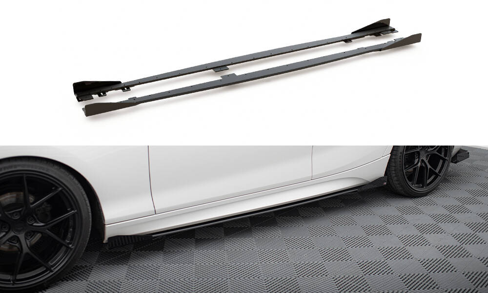 Street Pro Seitenschweller Leisten V.2 + Flaps passend für BMW 1er F20 M135i / M140i / M-Paket schwarz Hochglanz