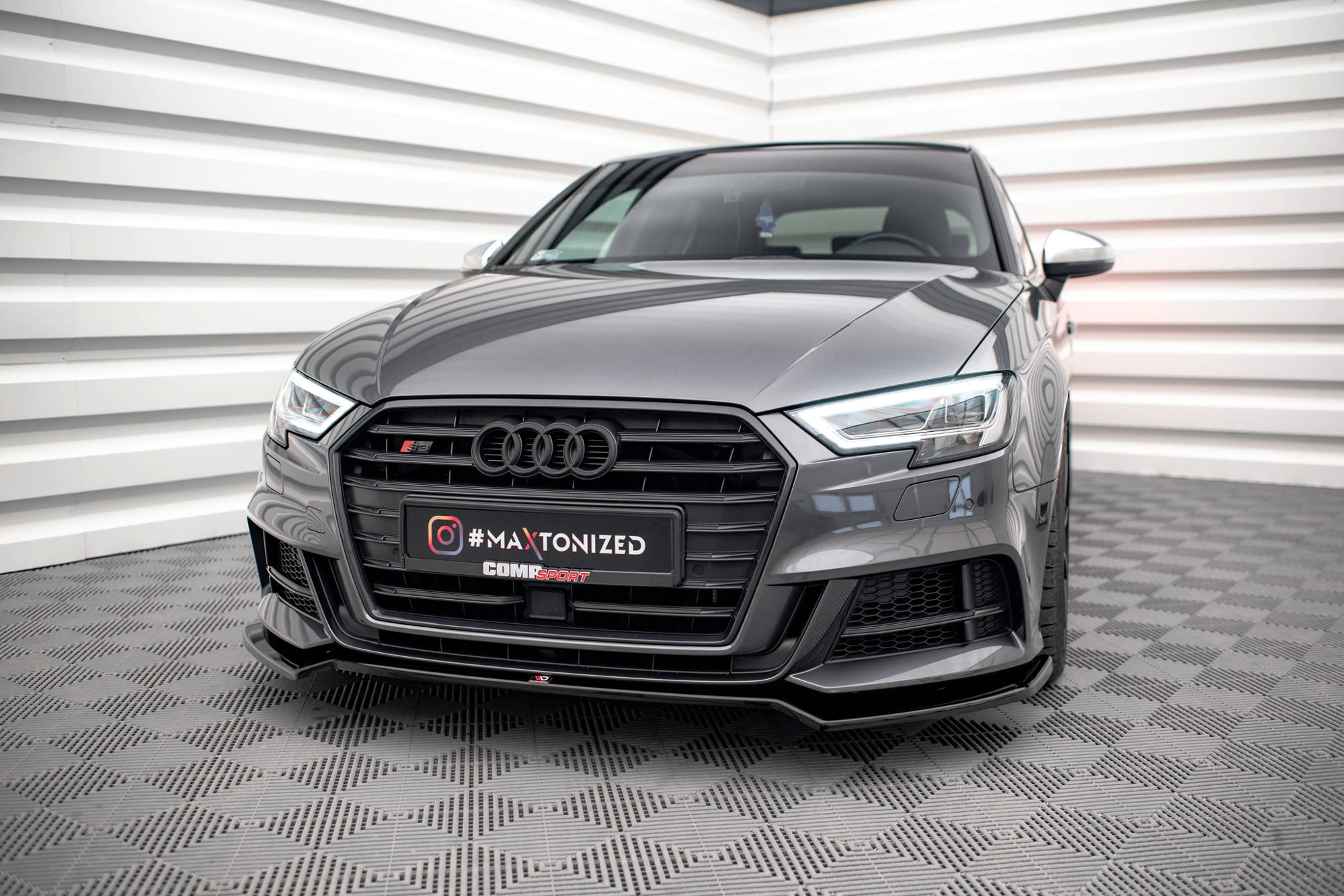 Street+ Spoilerlippe Front Ansatz V.2 passend für Audi S3 / A3 S-Line Sportback 8V FL schwarz Hochglanz