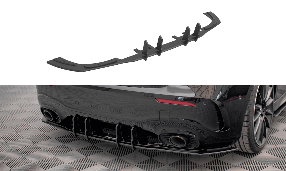 Street Pro Heckschürze Heck Ansatz Diffusor passend für Mercedes A35 AMG Hatchback W177 schwarz-rot
