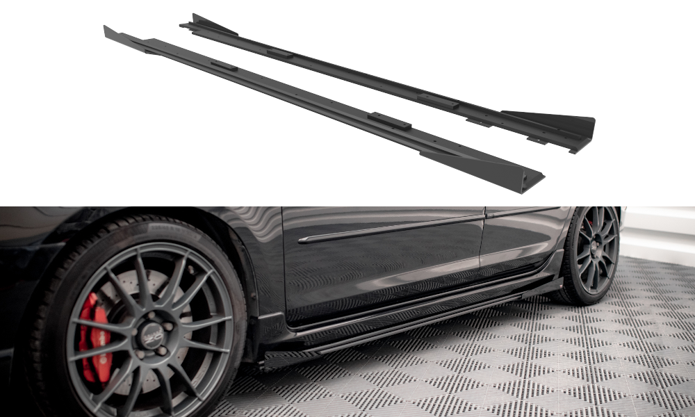 Street Pro Seitenschweller Leisten passend für Mazda 3 MPS Mk1 rot+ Hochglanz Flaps