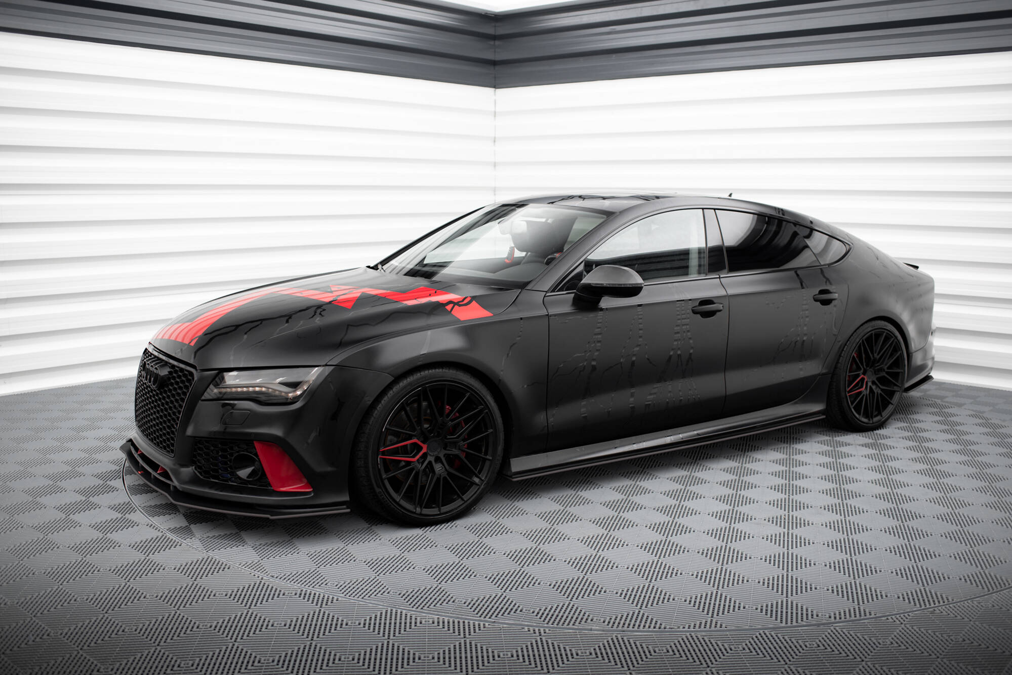 Street Pro Seitenschweller Leisten passend für Audi A7 S-Line C7 rot