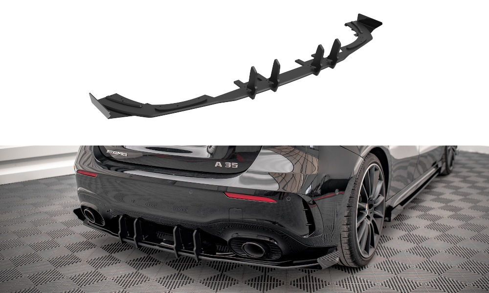 Street Pro Heck Ansatz Diffusor + Flaps passend für Mercedes A35 AMG Hatchback Aero Pack W177 schwarz Hochglanz