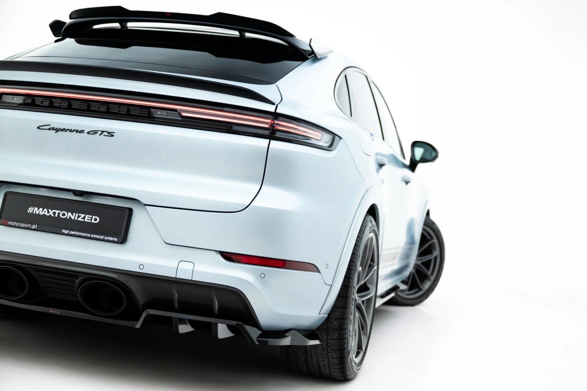 Diffusor RACE passend für Porsche Cayenne GTS / Turbo Sport Pack / Turbo E-Hybrid GT Pack Coupe Mk3 Facelift schwarz Hochglanz