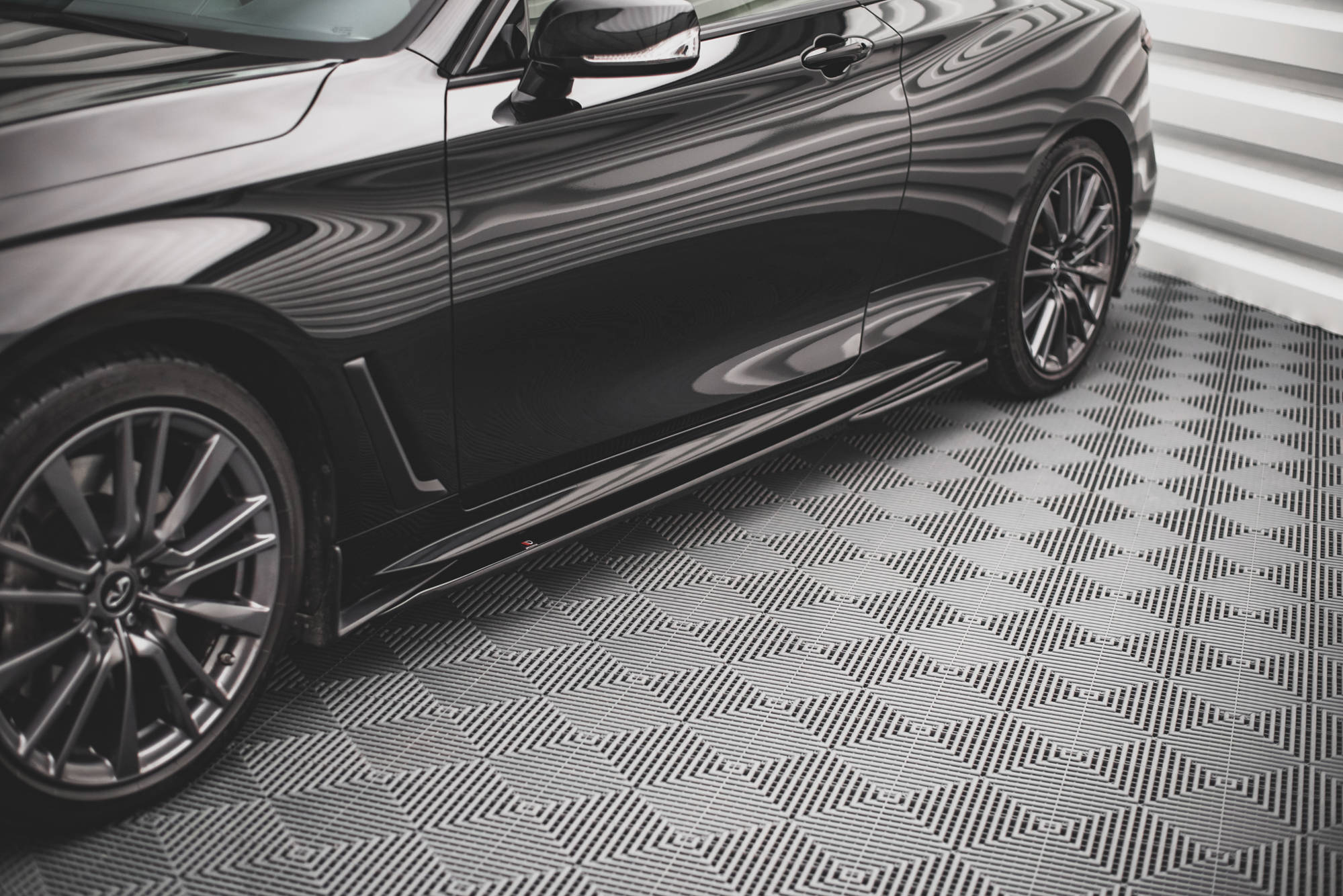 Seitenschweller Ansatz Paar passend für Infiniti Q60 S Mk2 schwarz Hochglanz