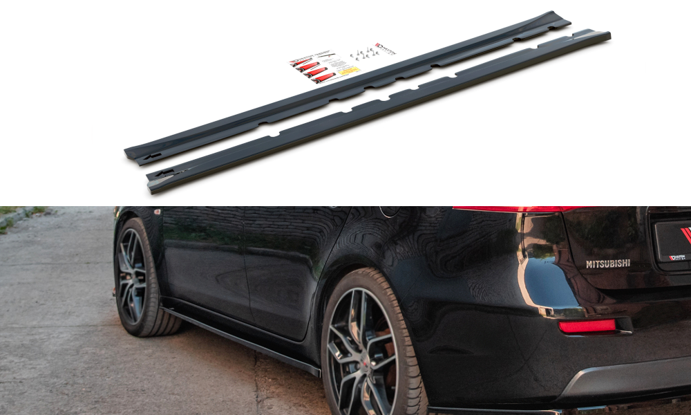 Street+ Seitenschweller Leisten passend für Mitsubishi Lancer Mk8 schwarz Hochglanz