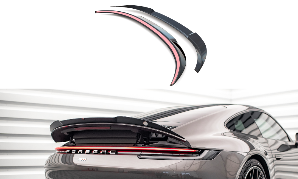 Heck Spoiler Aufsatz Abrisskante passend für Porsche 911 Carrera 4S 992 schwarz Hochglanz