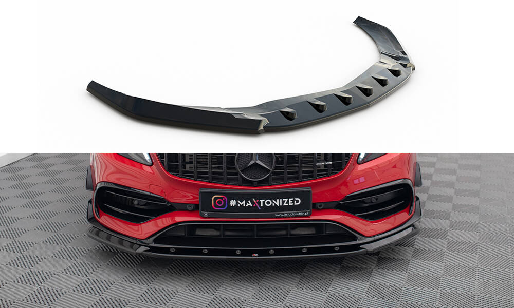 Street+ Spoilerlippe Front Ansatz V.1 passend für Mercedes A45 Aero W176 FL schwarz Hochglanz