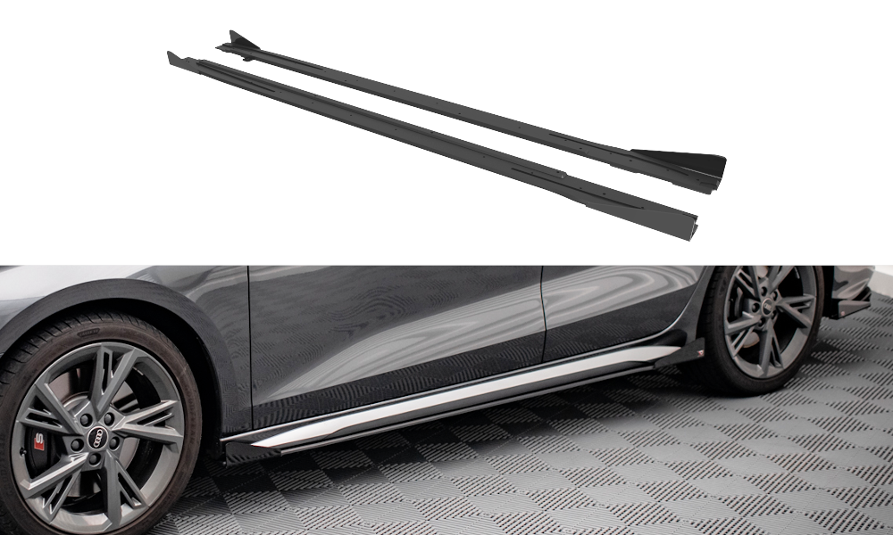 Street Pro Seitenschweller Leisten passend für Audi S3 / A3 S-Line 8Y rot+ Hochglanz Flaps