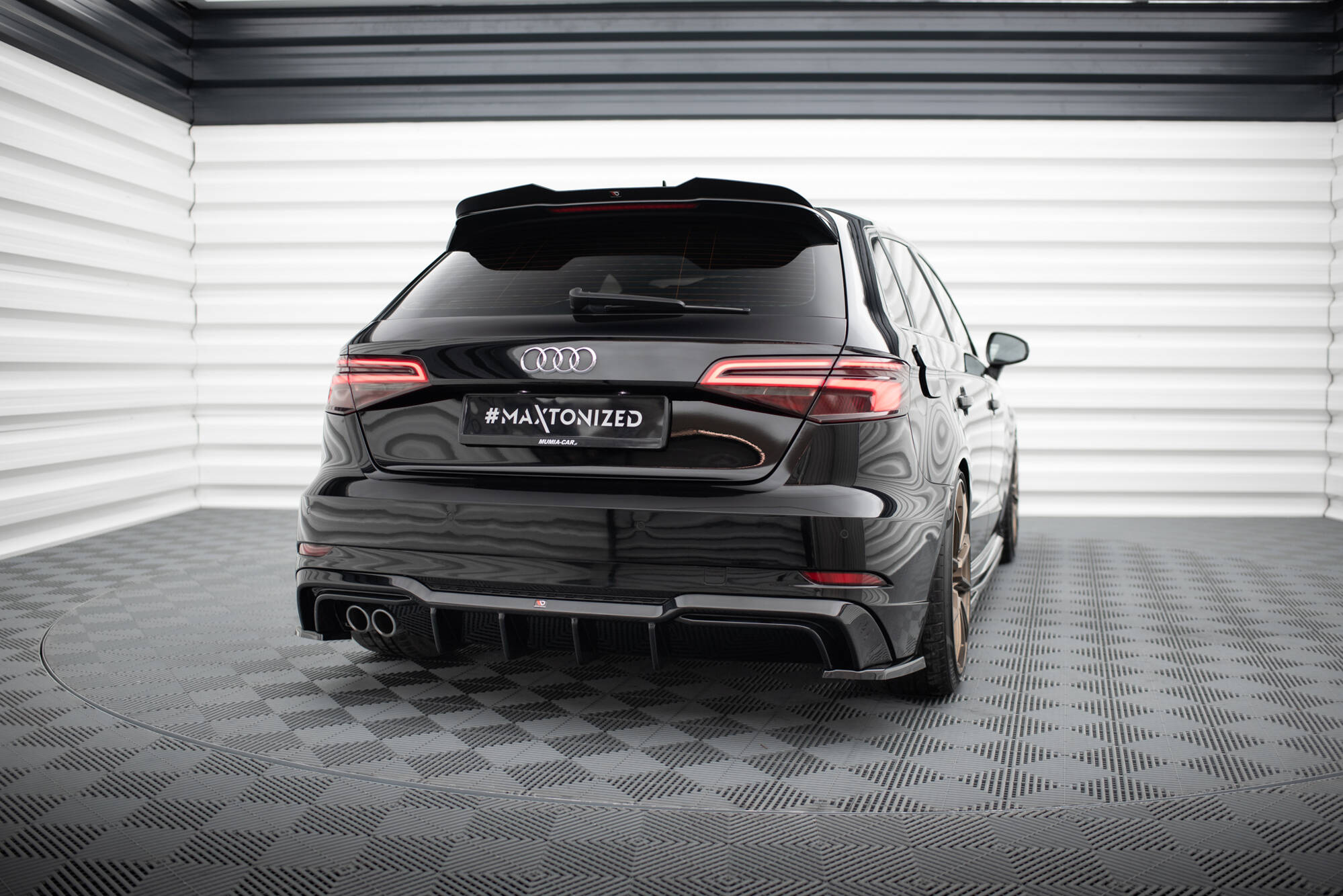 Street+ Heck Ansatz Diffusor passend für Audi A3 S-Line Sportback 8V FL Doppelauspuff li. schwarz Hochglanz