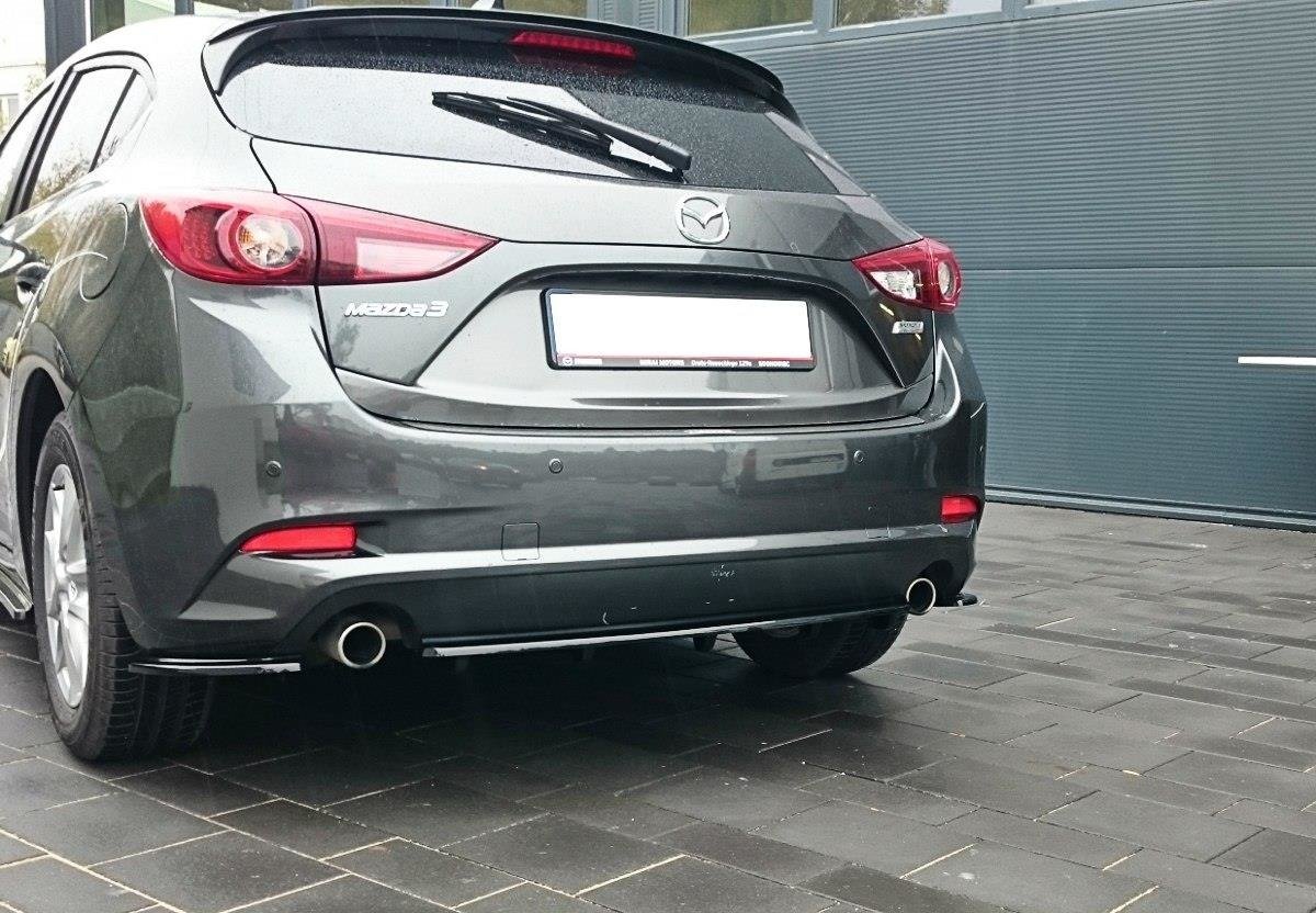 Heck Ansatz Flaps Diffusor für Mazda 3 BN Mk3 Facelift schwarz Hochglanz