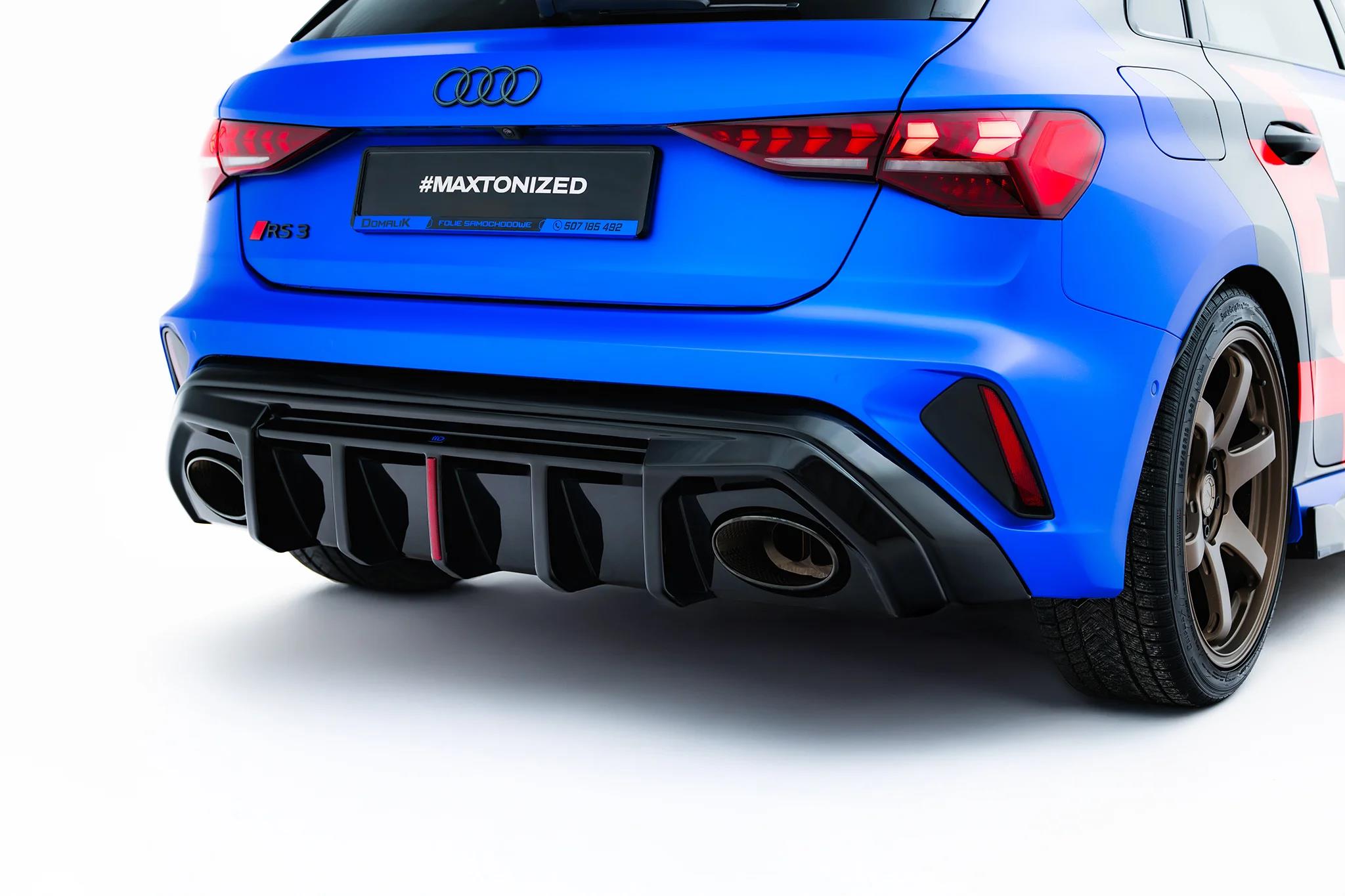 Heckansatz Diffusor passend für Audi RS3 8Y Sportback+Limo 8Y Facelift Version mit Originalreflektor schwarz Hochglanz
