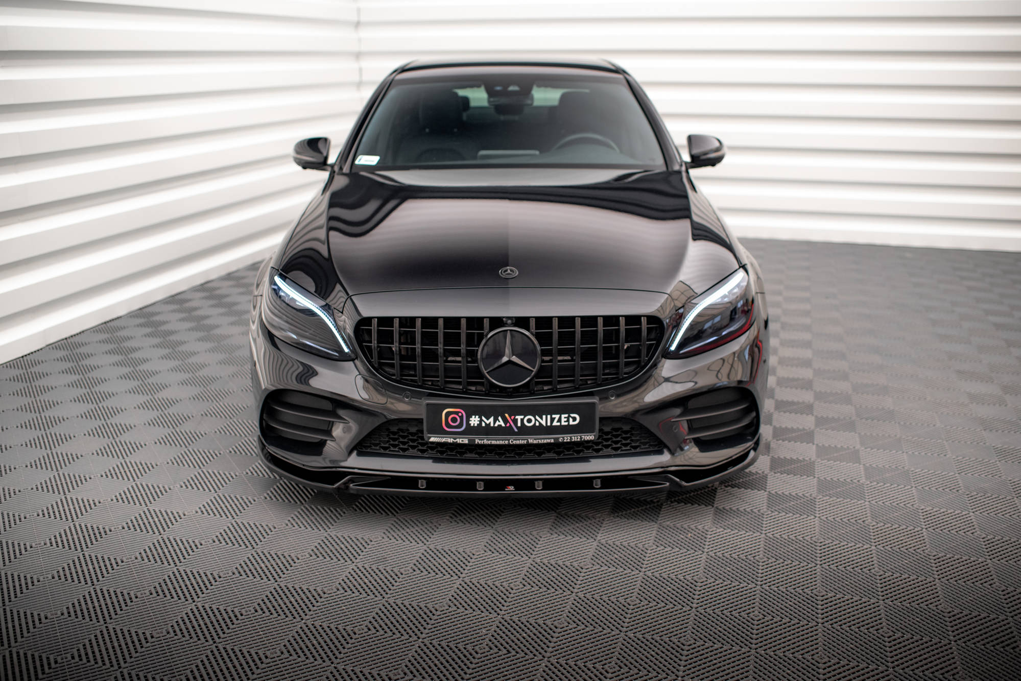 Street+ Spoilerlippe Front Ansatz V.2 passend für Mercedes C AMG Line Limousine / Coupe / Kombi W205 / C205 / S205 FL schwarz Hochglanz