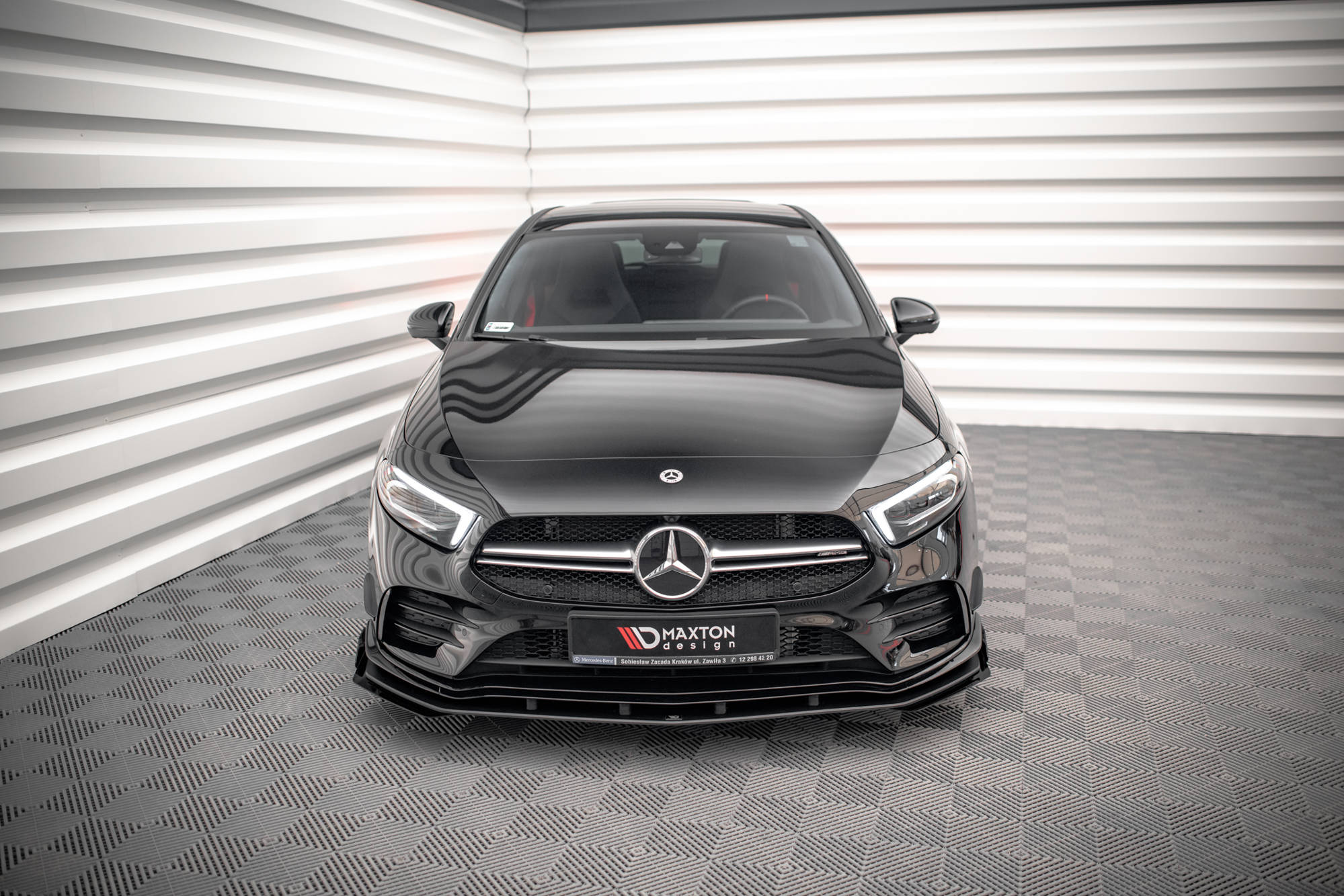 Street Pro Spoilerlippe Front Ansatz passend für Mercedes A35 AMG AERO / AMG-Line W177 rot+ Hochglanz Flaps