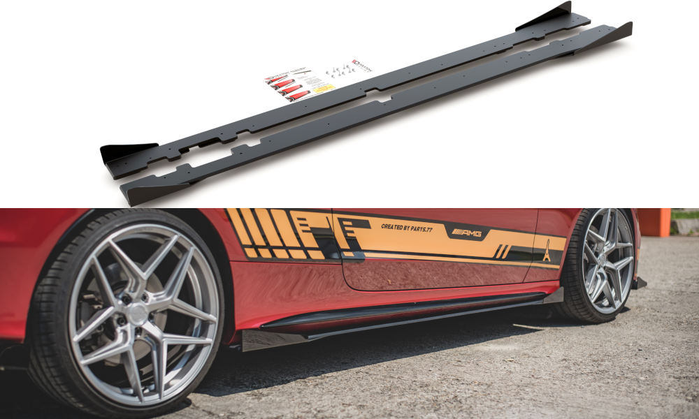Street Pro Seitenschweller Leisten + Flaps passend für Mercedes-AMG C43 / AMG-Line Coupe C205 schwarz Hochglanz