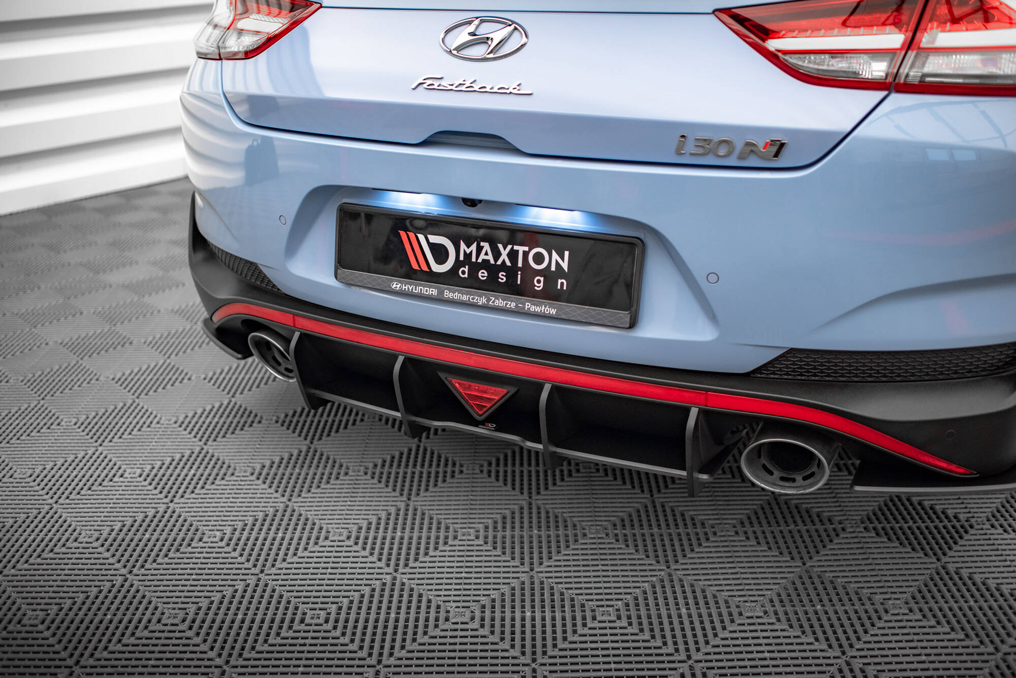Street Pro Heckschürze Heck Ansatz Diffusor passend für Hyundai I30 N Fastback FL Mk3 schwarz-rot