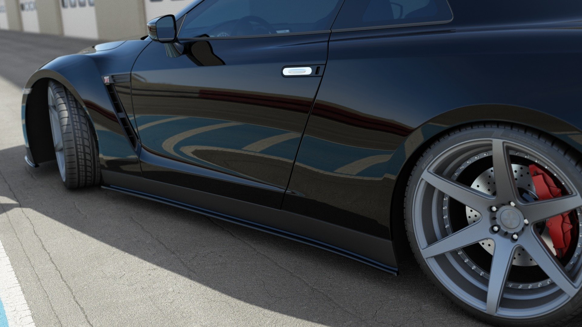 Seitenschweller Ansatz für NISSAN GT-R vor Facelift COUPE R35-SERIES schwarz Hochglanz