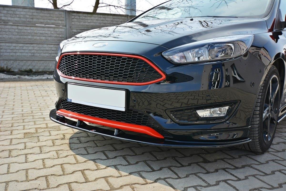 Street+ Spoilerlippe Front Ansatz V.1 passend für Ford Focus ST-Line Mk3 FL schwarz Hochglanz
