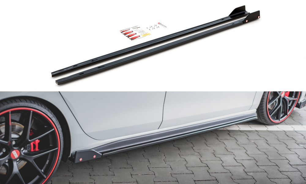 Street+ Seitenschweller Leisten V.2 + Flaps passend für VW Golf 8 GTI / GTI Clubsport schwarz MATT