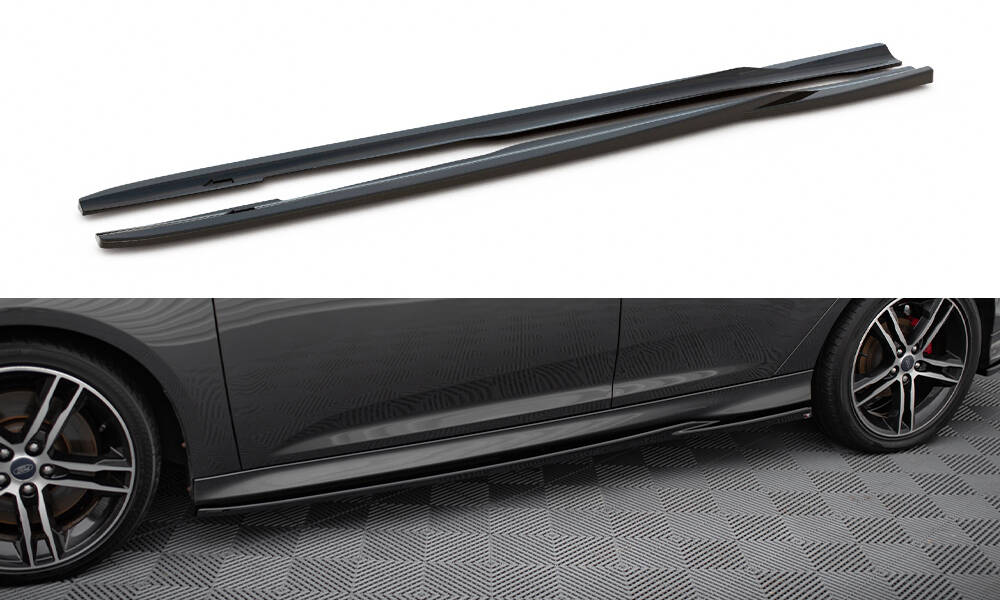 Street+ Seitenschweller Leisten V.2 passend für Ford Focus ST Mk3 schwarz Hochglanz