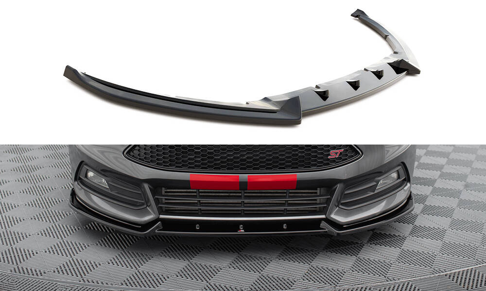 Street+ Spoilerlippe Front Ansatz V.4 passend für Ford Focus ST Mk3 FL schwarz Hochglanz