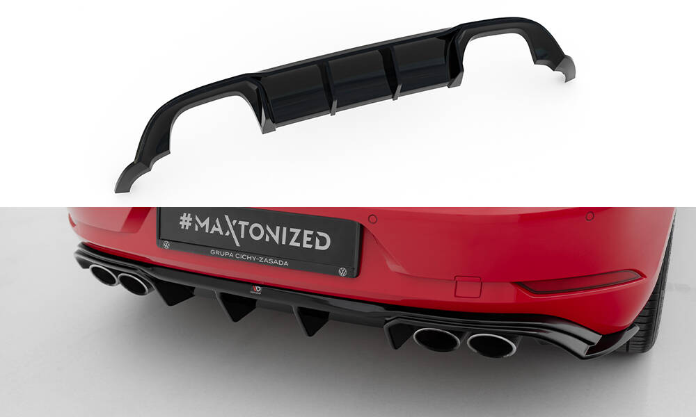 Diffusor Heck Ansatz V.3 für VW Golf R Mk7 Facelift schwarz Hochglanz
