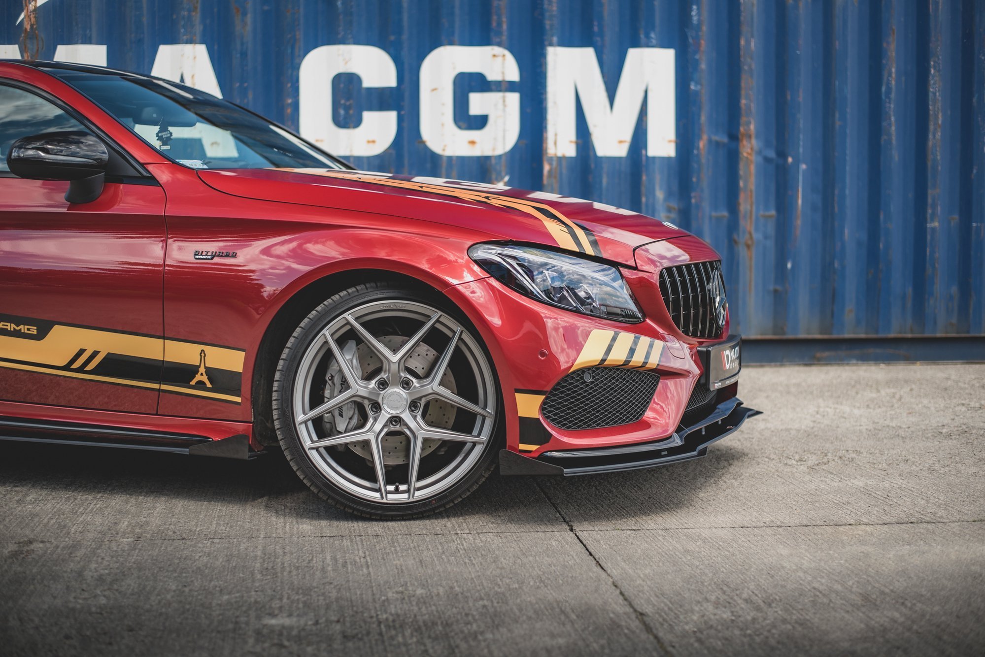 Street Pro Spoilerlippe Front Ansatz + Flaps passend für Mercedes AMG C43 Coupe C205 rot+ Hochglanz Flaps