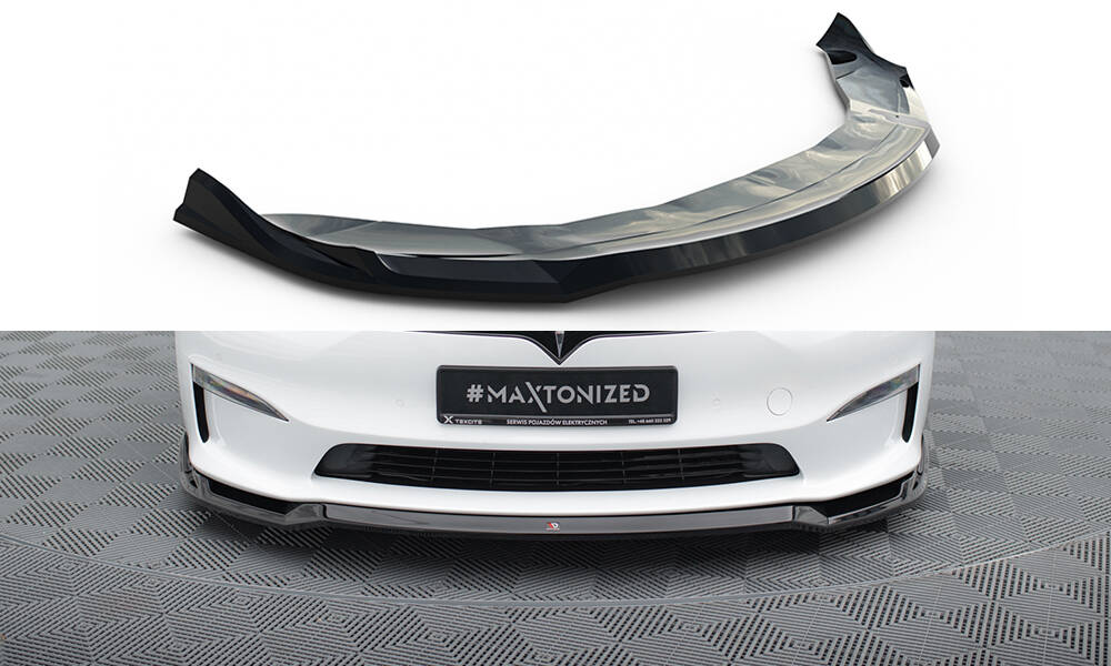 Frontlippe V.2 passend für Tesla Model S Plaid Mk1 FL schwarz Hochglanz