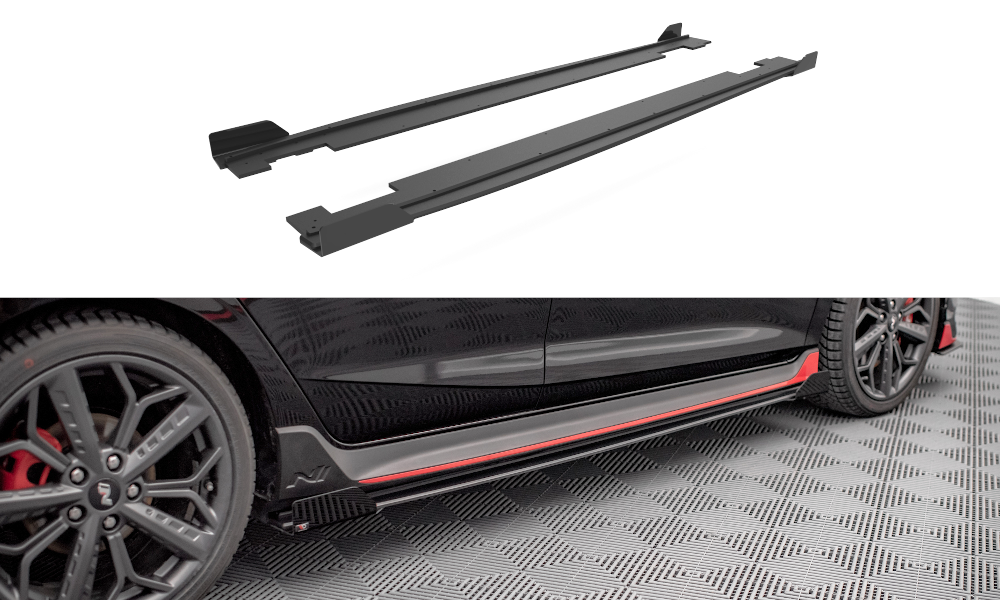Street Pro Seitenschweller Leisten passend für Hyundai I20 N Mk3 rot+ Hochglanz Flaps