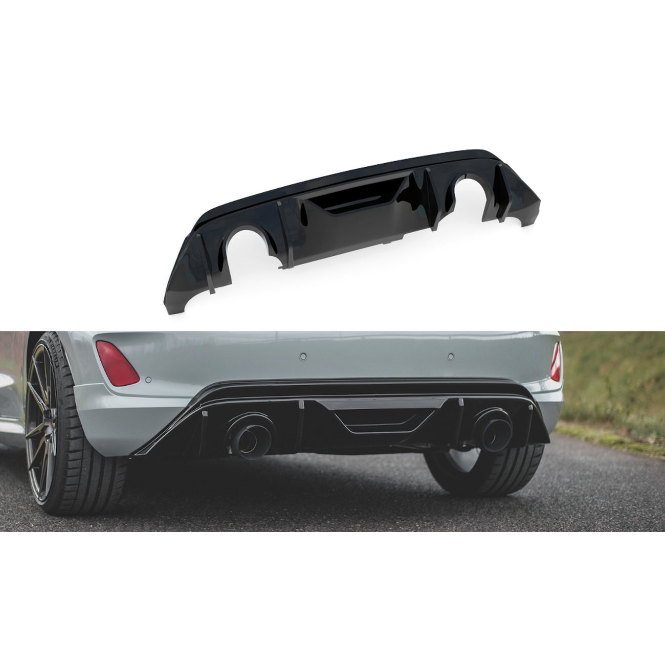 Heckansatz Diffusor passend für Ford Fiesta ST mk8 schwarz Hochglanz+Milltek Sport Endschalldämpfer poliert + GPF System