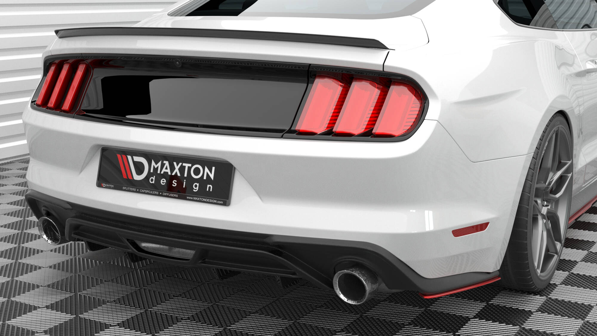 Street+ Heck Ansatz Flaps V.2 passend für Ford Mustang GT Mk6 FL schwarz Hochglanz