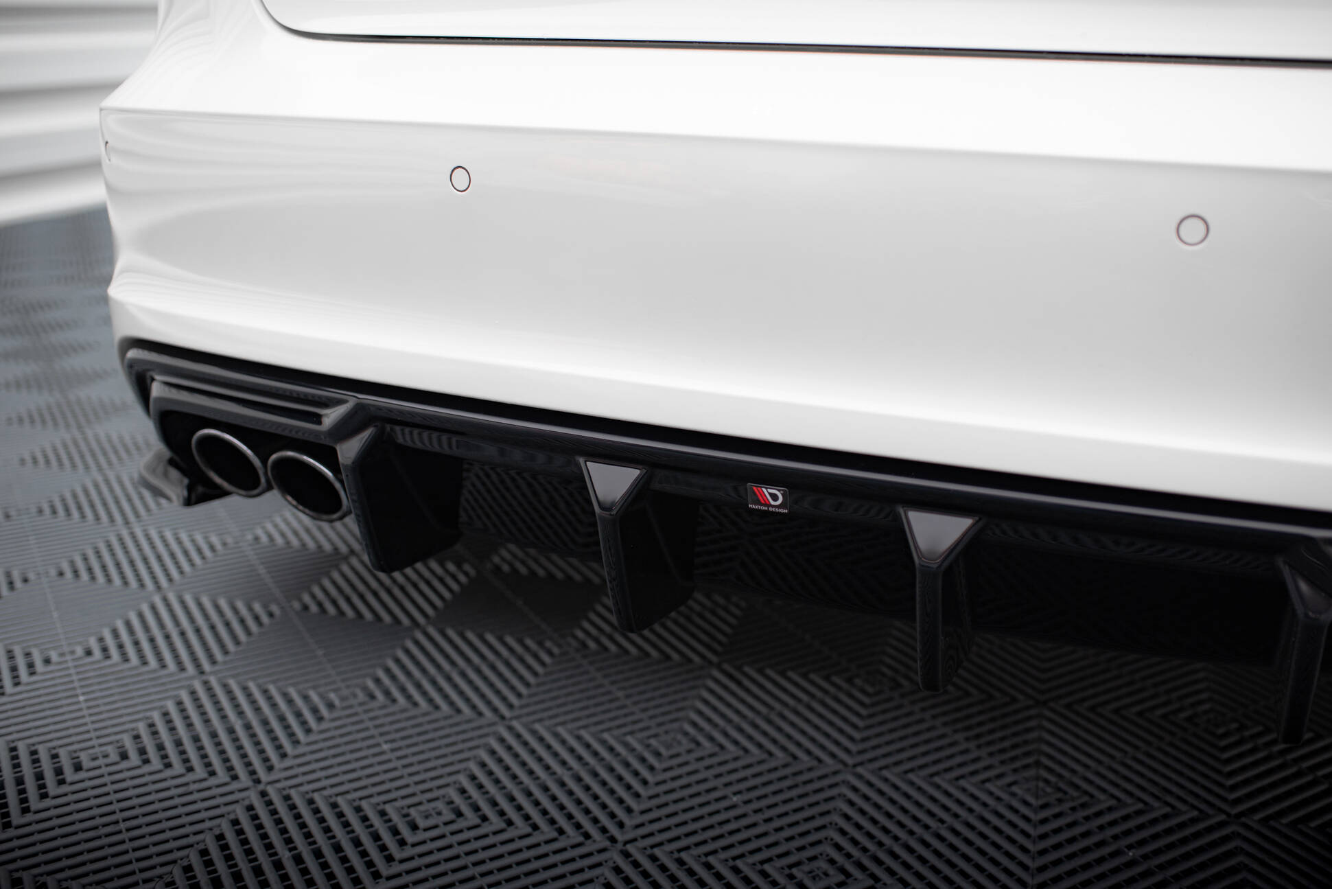 Street+ Heck Ansatz Diffusor passend für Audi A3 S-Line Sportback 8V Doppelauspuff li. schwarz Hochglanz