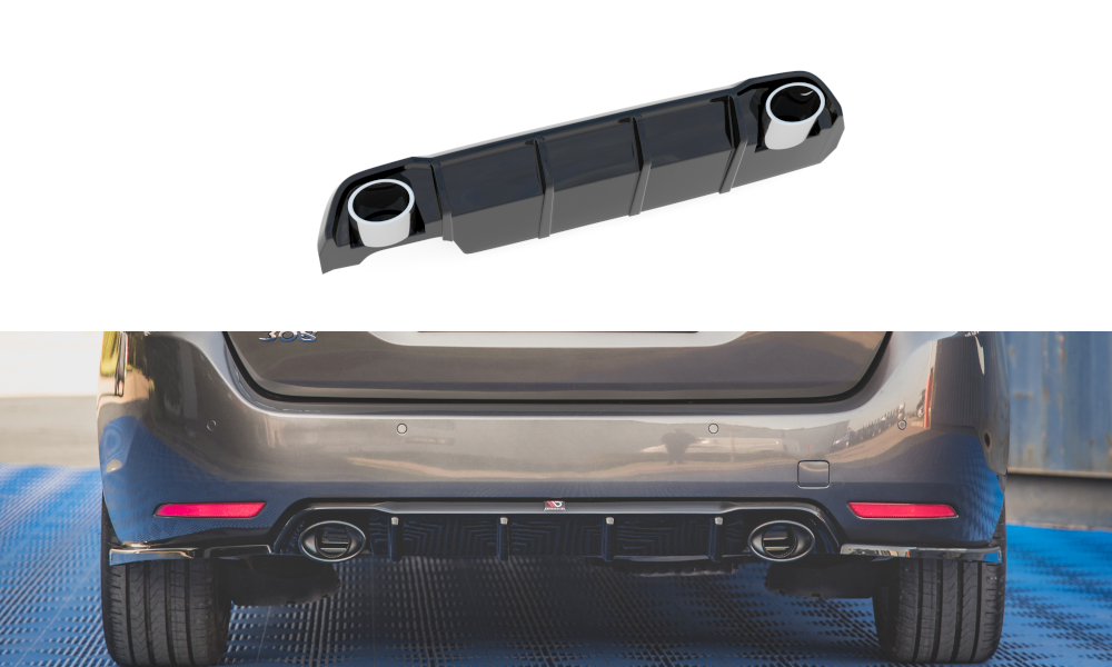 Street+ Heck Ansatz Diffusor + Endrohre chrom passend für Peugeot 308 SW Mk2 FL schwarz Hochglanz