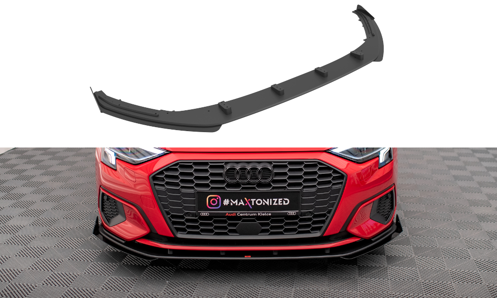 Street Pro Spoilerlippe Front Ansatz passend für Audi A3 8Y rot+ Hochglanz Flaps