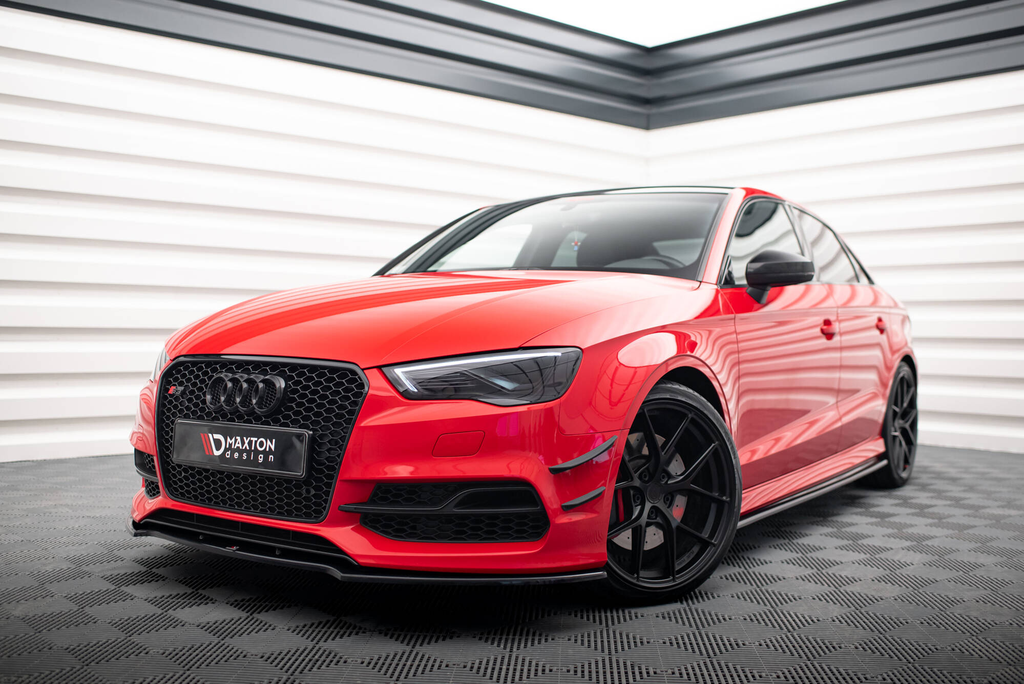 Street+ Spoilerlippe Front Ansatz V.2 passend für Audi S3 / A3 S-Line 8V Limousine / Cabrio schwarz Hochglanz