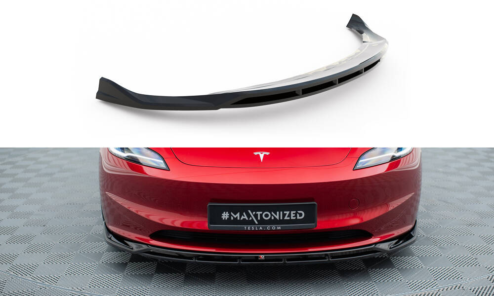 Frontlippe V.1 passend für Tesla Model 3 Project HighlandFL schwarz Hochglanz