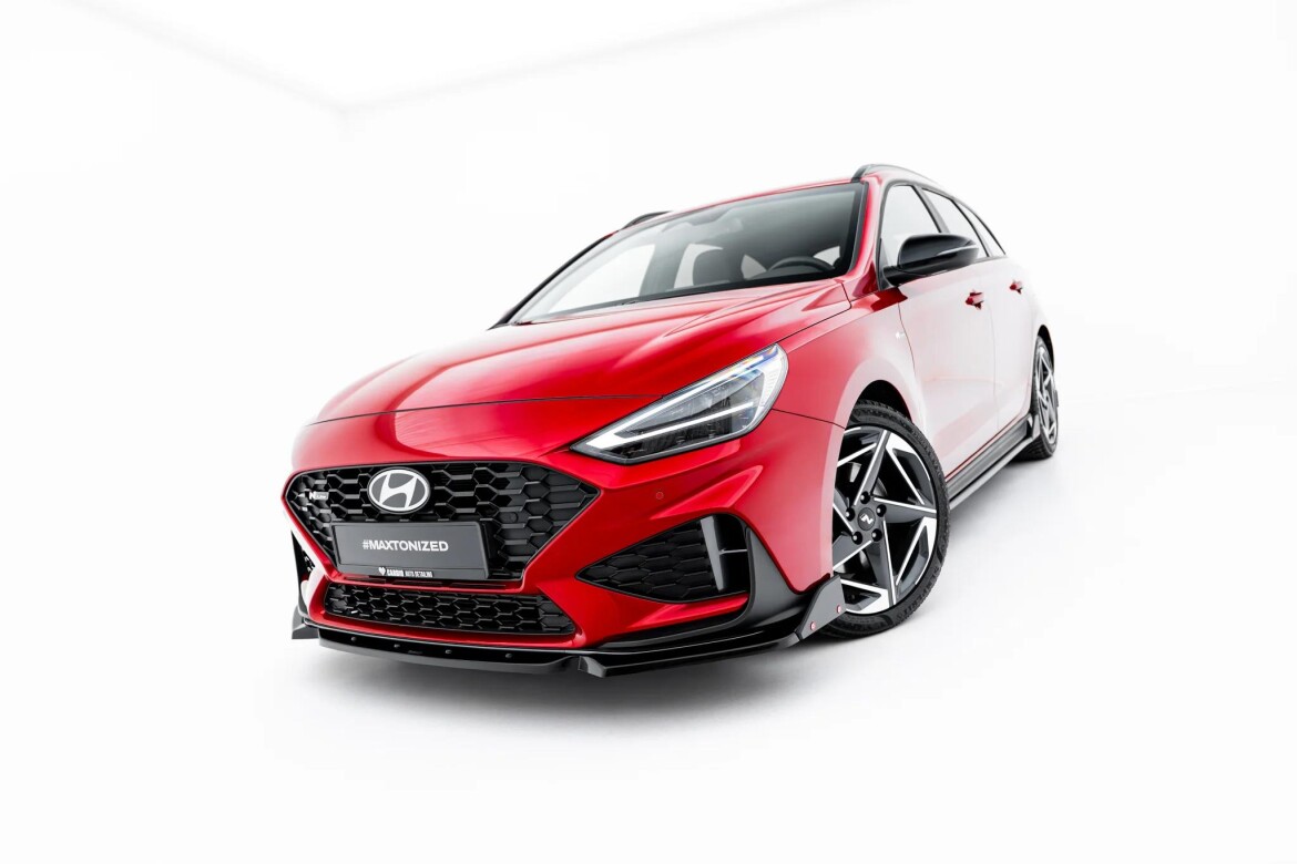 Frontlippe V.1 passend für Hyundai I30 N-Line Wagon Mk3 Facelift schwarz Hochglanz + Flaps matt