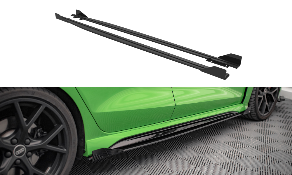 Street Pro Seitenschweller Leisten passend für Audi RS3 8Y Limousine rot+ Hochglanz Flaps