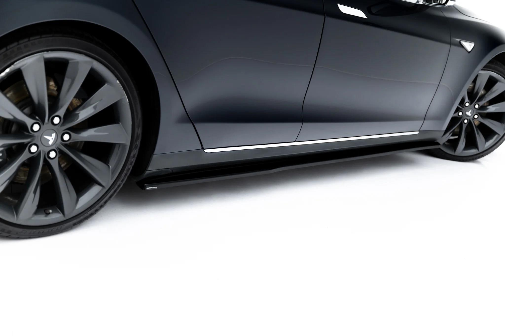 Seitenschweller Ansatz Paar V.2 passend für Tesla Model S Mk1 schwarz Hochglanz