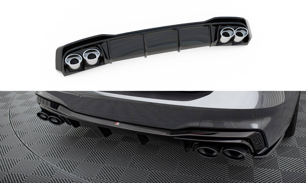 Street+ Heck Ansatz Diffusor + Endrohre chrom passend für Audi A7 S-Line C8 / S7 C8 / C8 FL / S7 FL schwarz Hochglanz