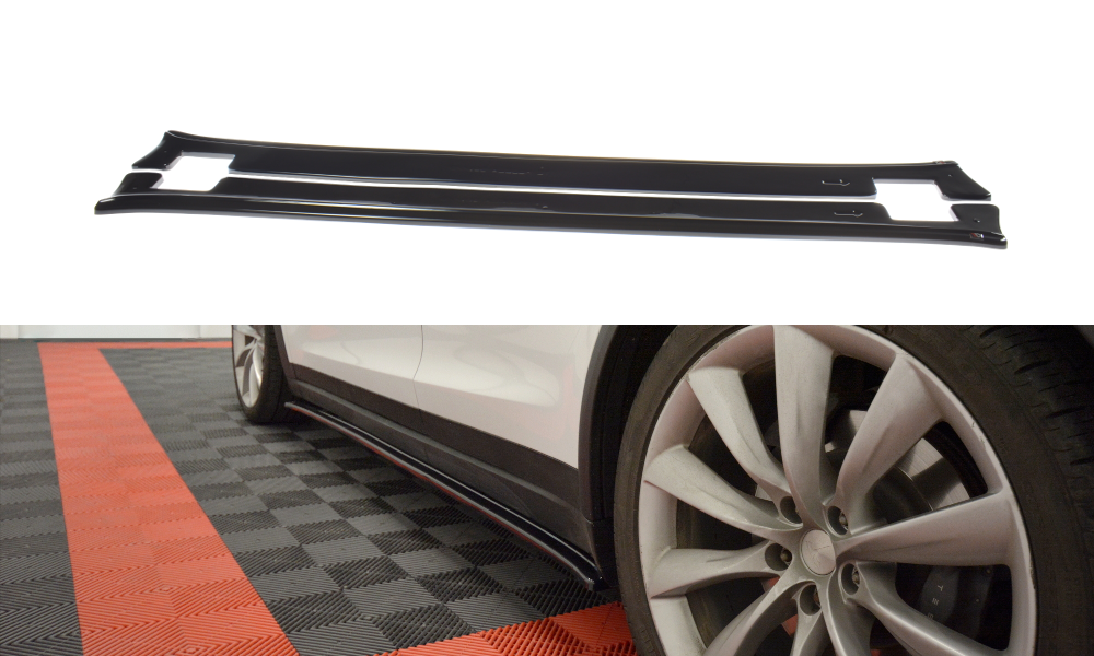 Seitenschweller Ansatz Paar V.1 passend für Tesla Model X Mk1 schwarz Hochglanz