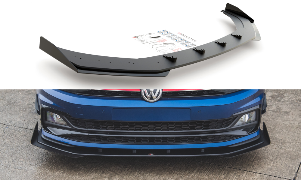 Street Pro Spoilerlippe Front Ansatz + Flaps passend für VW Polo GTI Mk6 schwarz Hochglanz