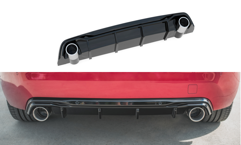 Street+ Heck Ansatz Diffusor + Endrohre chrom passend für Peugeot 308 GT Mk2 FL schwarz Hochglanz
