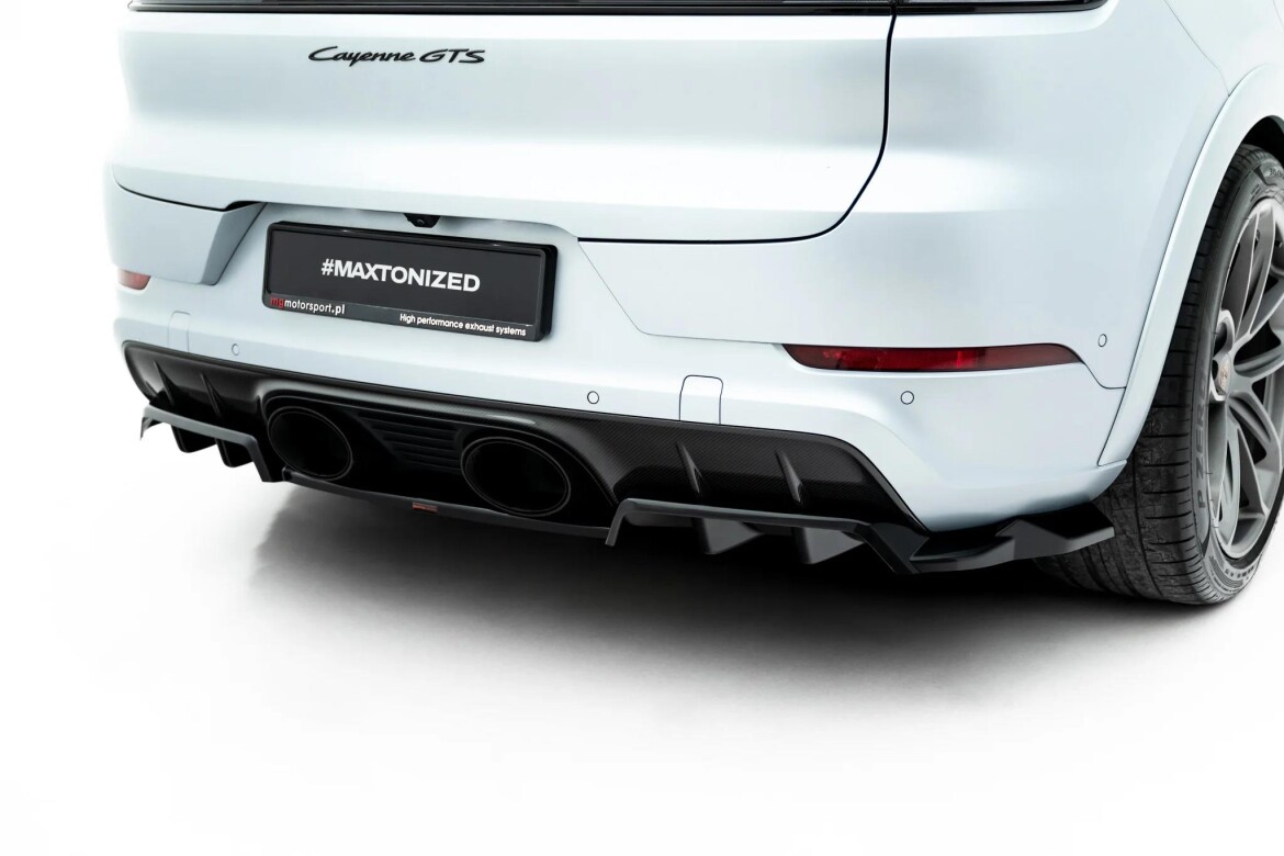 Diffusor RACE passend für Porsche Cayenne GTS / Turbo Sport Pack / Turbo E-Hybrid GT Pack Coupe Mk3 Facelift schwarz Hochglanz