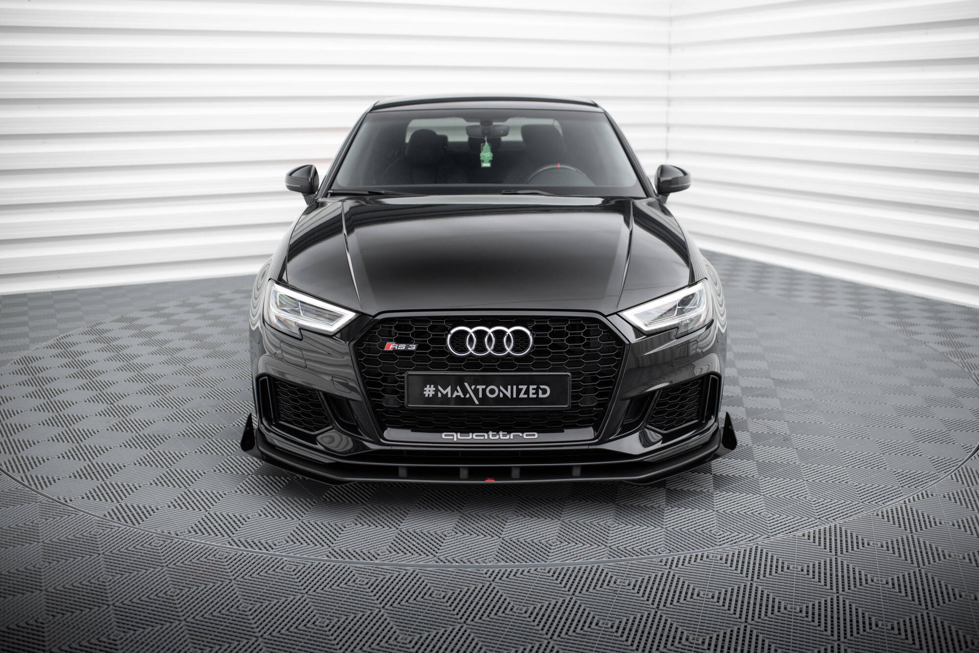 Street Pro Spoilerlippe Front Ansatz + Flaps V.1 passend für Audi RS3 Limousine 8V FL schwarz Hochglanz