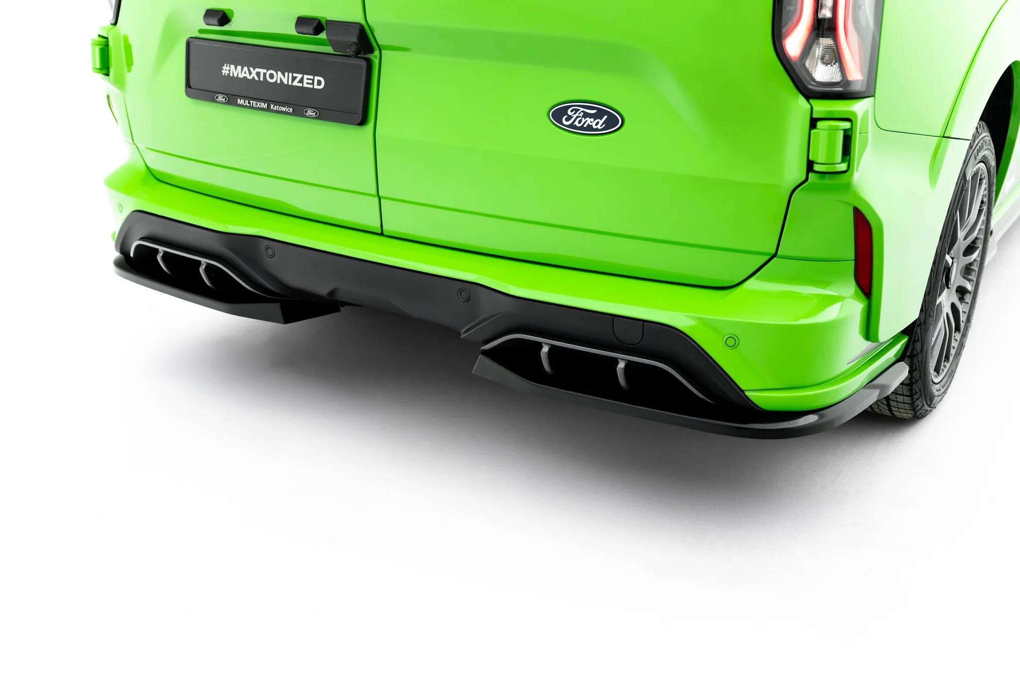 Heck Ansatz Flaps Diffusor passend für Ford Transit Custom MSRT Mk2 schwarz Hochglanz