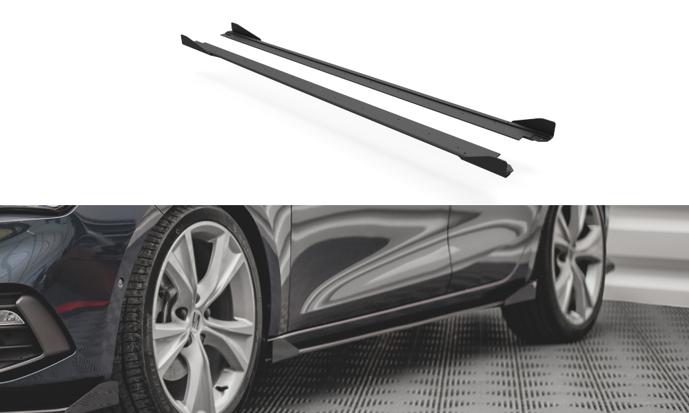 Street Pro Seitenschweller Leisten + Flaps passend für Seat Leon FR Mk4 schwarz Hochglanz